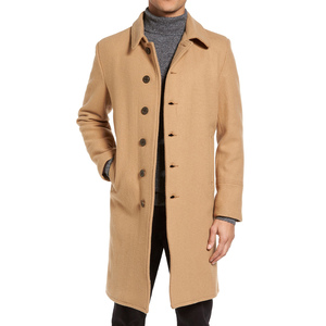 Manteau trench en feutre pour homme, style européen, automne-hiver, mi-long, à revers, simple boutonnage, couleur unie, décontracté - Product Image 2