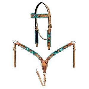 Produit phare : Équipement équestre western en cuir bardeau pour le plaisir et le trail, avec rênes, têtière et collier de poitrine, type bride western - Product Image 2
