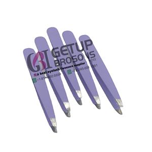 Pince à épiler professionnelle GETUP BROSONS IMPEX en acier inoxydable pour extensions de cils, à pointe fine, revêtement poudré violet, logo personnalisé - Product Image 5
