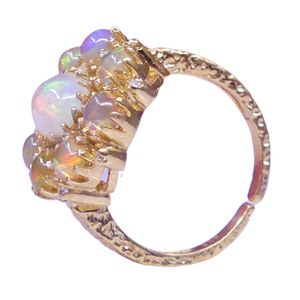 Silver Opal Cluster <b>Ring</b> Prong Setting Vintage Style <b>Resizable</b> Women's Engagement Anniversary Party Everyday Wear - Product Image 1