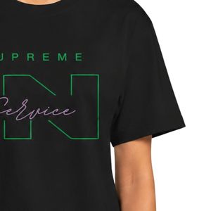 Black Service Graphic Tee Women Short Sleeve Cotton Shirt Green Letter Print Casual Fashion <b>Top</b> Summer Streetwear - Product Image 2