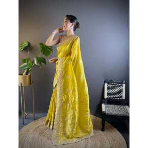 Hermoso Sari bordado de varios hilos con vestidos elegantes de trabajo de secuencia - Product Image 1
