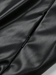 Veste en cuir PU noire pour homme, fermeture éclair sur le devant, col rabattable, coupe classique, vêtement d'automne, couleur unie - Product Image 6
