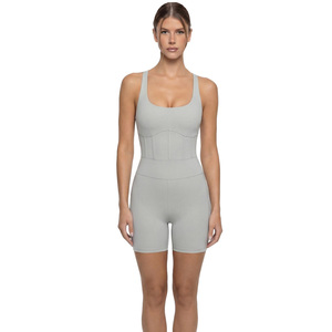 Trendy Square Neck Sleeveless Cross Back Padded <b>Waist</b> Tummy Control Yoga Jumpsuit Women Four Way Stretch <b>Corset</b> Yoga Set - Product Image 5