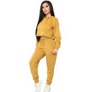 Ensemble sweat-shirt court et pantalon de jogging noir pour femme, col rond, manches longues, couleur unie, décontracté, avec cordon de serrage et poches latérales, coupe régulière, hiver 2 - Product Image 4