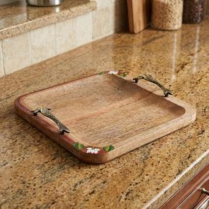 Plateau de service en bois artisanal avec poignée en forme de poisson, design moderne pour table basse, cuisine, décoration de mariage et d'anniversaire, OEM - Product Image 5