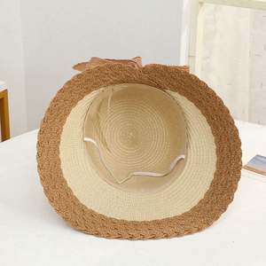 Sombrero de sol de paja con lazo y ala ancha, portátil, para actividades al aire libre, playa, pescador, viajes y uso casual - Product Image 3