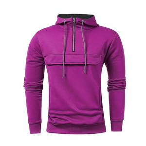 Sweat-shirt à capuche pour homme, couleur turquoise, col zippé, tricoté, manches longues, avec poche avant, coupe classique - Product Image 4