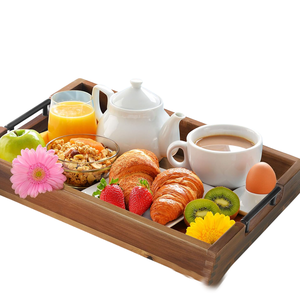 Plateau en bois d'acacia durable avec poignées Plateaux de service de style ottoman pour le petit-déjeuner dans les restaurants, les hôtels ou la cuisine. - Product Image 6