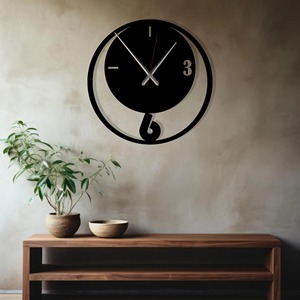 Horloge ronde minimaliste en métal noir fini, idéale pour le salon et le bureau, crée un look mural élégant et organisé, en provenance d'Inde. - Product Image 5