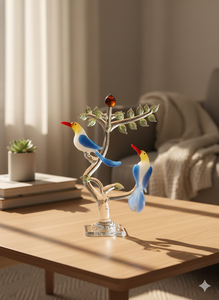 Figurine artisanale en verre d'oiseaux amoureux sur un arbre, décoration de luxe pour la maison, cadeau, objet de décoration, anniversaire de mariage, Saint-Valentin, export, présentation de table - Product Image 3