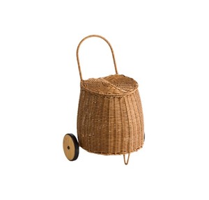 Panier de rangement roulant en rotin naturel tressé avec roues en bois et poignée pour l'organisation de la chambre d'enfant et de la crèche, fabriqué au Vietnam - Product Image 1