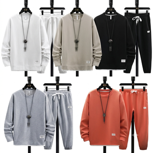 Ensemble sweat à capuche et pantalon de jogging en maille gaufrée pour homme – Tenue décontractée d'automne - Product Image 1