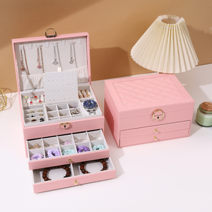 Elegant PU Leather Jewelry Storage <b>Box</b>,Multi Drawer With Lock,Home Jewelry Organizer For Earring Bracelet <b>Necklace</b> - Product Image 4