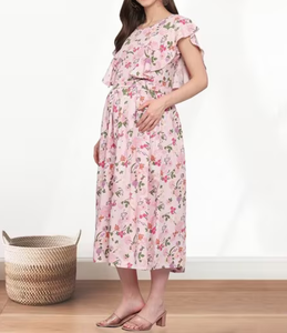 ชุดเดรสคลุมท้องสำหรับสุภาพสตรี แขนระบาย ทรงเอไลน์ ชุดเดรสยาวสำหรับคนท้อง ชุดเดรสคลุมท้องสำหรับสุภาพสตรี ชุดให้นมบุตร ฤดูร้อน ระบายอากาศได้ดี ผ้าพลิ้วสวยสง่า - Product Image 2