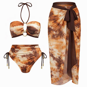 Traje de baño de una pieza con estampado floral tropical para mujer, conjunto de falda pareo, traje de baño con tiras en los hombros, conjunto de 2 piezas para la playa. - Product Image 6