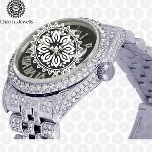 Montre de luxe Charm Jewells en acier inoxydable, boîtier 40 mm, mouvement mécanique analogique, mode masculine, accents de diamants, date automatique, étanche - Product Image 3