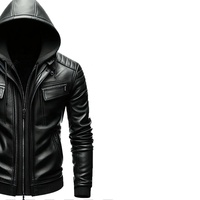 Blouson de motard en cuir véritable noir pour homme, style universitaire, avec capuche amovible, épaulettes rembourrées, OEM