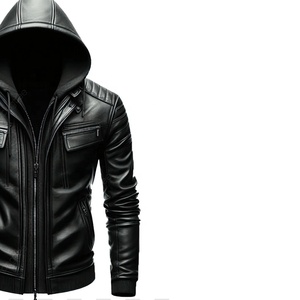 Chaqueta de Cuero Genuino para Hombre, Estilo Motero, con Capucha Desmontable, Personalizada para Universidad, Negra, con Hombreras Acolchadas, OEM - Product Image 3