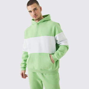 Custom Men Unisex Heavyweight Cotton Fleece Hooded Tracksuit Color Block Jogger <b>Set</b> 2 Piece Oversized Sweatshirt <b>Sweatpants</b> <b>Set</b> - Product Image 5