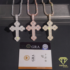 Oversized Cross Pendant With Round Moissanite Diamonds 925 Sterling Silver Iced Out Hip Hop Rapper Style Necklace - Product Image 3