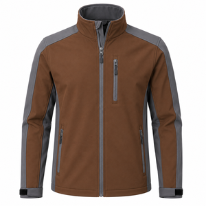 Veste en polaire orange pour homme avec empiècements noirs, col montant, fermeture éclair, coupe-vent, vêtement décontracté pour l'automne - Product Image 6