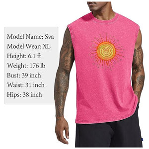 เสื้อกล้ามผู้ชายลายกราฟิก ผ้าฝ้าย สำหรับออกกำลังกาย ฟิตเนส เสื้อกล้ามโชว์กล้ามเนื้อ ล้างสีแบบแอซิดวอช เสื้อยืดวินเทจลำลองฤดูร้อน เสื้อกล้ามกีฬา - Product Image 2