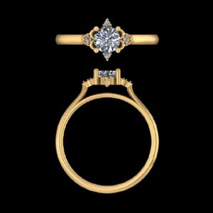 Anillo de Compromiso con Diamante Redondo Brillante en Oro Amarillo de 18k con Cabeza de Filigrana de Inspiración Vintage y Banda Catedral Pulida - Product Image 2