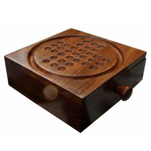 Handcrafted Wooden Peg Solitaire Board Game Featuring Metal Marbles And Storage Drawer For Modern <b>Puzzle</b> Strategy For Family Fun - Product Image 6