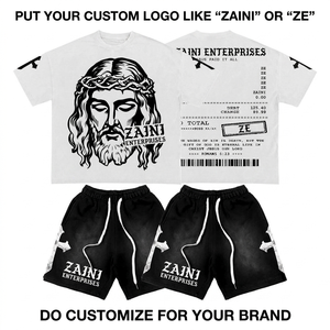 Heavyweight 280 GSM Knitted 100% <b>Polyester</b> Breathable White Black <b>T</b> <b>Shirt</b> Short Set Custom Graphic Print Embroidery DTF Logo OEM - Product Image 1