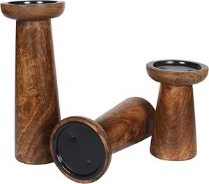 Handmade Wood Pillar Holder <b>Set</b> Christmas Decorative Rustic Home Living Accessory - Product Image 2