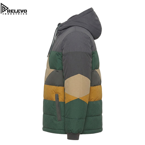 OEM <b>Men</b> Geometric Chevron Puffer Jacket, Hooded Winter Jacket with Charcoal, Forest Green, and <b>Khaki</b> Multi-Panel Cut Panel - Product Image 2
