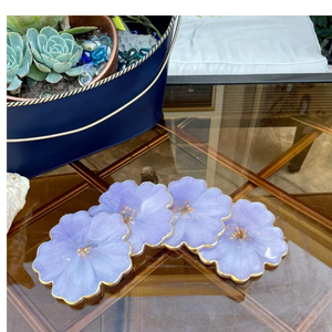 Custom <b>Pastel</b> Lilac Resin Coasters Gold Accents Handmade Floral Epoxy Cup Mat Set Non-Toxic Eco-Friendly 10mm Home <b>Decoration</b> - Product Image 4