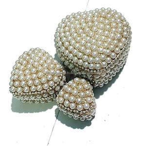 Handmade White Beaded Metal Trinket <b>Box</b> for Jewelry Storage 3pcs Set <b>Wedding</b> <b>Favor</b> Gift Indian Lac Glitter Decorative Organizer - Product Image 1