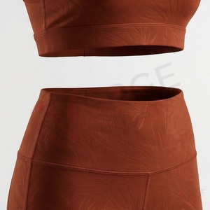 <b>Women</b> Rust <b>Brown</b> Yoga 2 Piece Set Crisscross Strap Scoop Neck Bra High Waist Full Length <b>Leggings</b> - Product Image 5