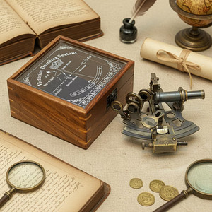 เครื่องมือนำทางทางทะเลแบบโบราณ รุ่นเซกส์แทนท์ เคลวิน ฮิวส์ ปี 1917 ทำจากทองเหลืองแกะสลัก พร้อมกระจกและไม้  จำหน่ายส่ง - Product Image 5