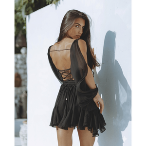 Midnight Muse Georgette Cold-Shoulder Mini Dress with Balloon Sleeves - Product Image 2