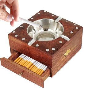 Cendrier en bois artisanal – Cendrier vintage pour cigarettes, cigares, décoration maison et bureau, rond, 1 pièce - Product Image 5