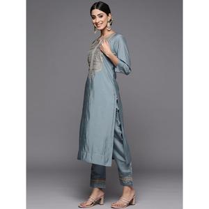 ผ้าไหม Chanderi แฟชั่นการเย็บปักถักร้อยด้านบนด้านล่างด้วยสีเขียว dupatta - Product Image 5