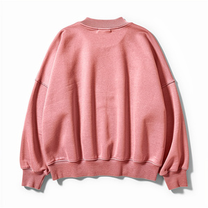 Sudadera Rosa Vintage Lavada con Cuello Redondo, Bordado Floral, 400 GSM, Forro Polar de Algodón, Manga Larga, Ropa Exterior Informal - Product Image 2