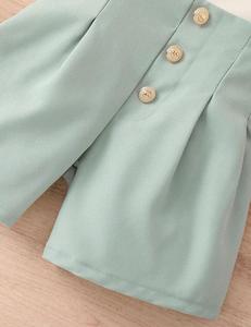 Girls Elegant Mint Green 3-Piece Summer Outfit <b>Set</b> with Crop <b>Blazer</b>, Ruffle Top & Shorts - Product Image 3