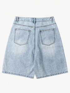 Shorts en jean décontractés bleu clair classiques pour homme, coupe ample moderne, style urbain estival, en tissu de coton - Product Image 2