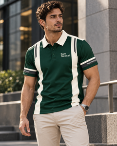 Sam Tactical <b>Men's</b> <b>Green</b> White Color Blocked Short Sleeve <b>Polo</b> <b>Shirt</b> Breathable Knitted Casual Wear - Product Image 1