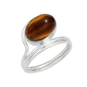 Gourik 925 Sterling Silver <b>Tiger</b> <b>Eye</b> Gemstone Bezel Setting Vintage Split Shank Women's <b>Ring</b> Everyday Jewelry - Product Image 1