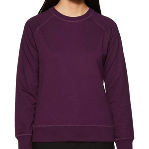 Sweat-shirt à col rond pour femme, violet, manches trois quarts, avec poches, respirant, tricoté, couleur unie, vêtements décontractés - Product Image 5