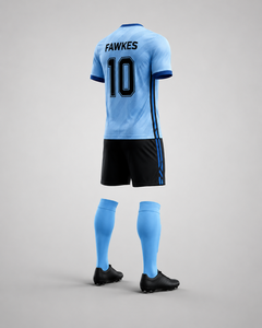 Ensemble de maillot de football Fawkes pour homme, bleu clair, short noir, imprimé numérique, évacuation de l'humidité, respirant, 100% polyester, coupe athlétique, toutes tailles - Product Image 5