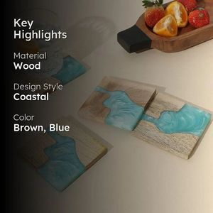 Juego de Posavasos Modernos de Resina y Madera, Rectangulares, Antideslizantes, Diseño de Río Azul, Decoración de Mesa - Product Image 3