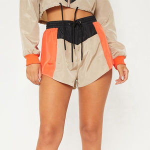 Cropped Color Blocked <b>Racer</b> <b>Jacket</b> With Hood Full Sleeve Zipper Windproof Sporty Track Top Set - Product Image 3