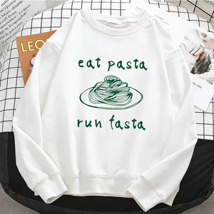 Sweat-shirt à capuche pour femme, motif graphique professionnel 'Eat Pasta Run Fasta', basique, chaud, en polaire douce, col rond - Product Image 2