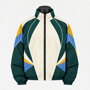 Blouson de course pour homme noir et blanc, coupe-vent, fermeture éclair, col montant, style sportif, idéal pour le printemps - Product Image 5